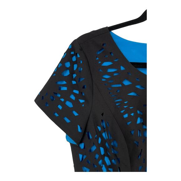 Focus by Shani dress laser cutting with flounce black blue size 6 - Picture 3 of 5